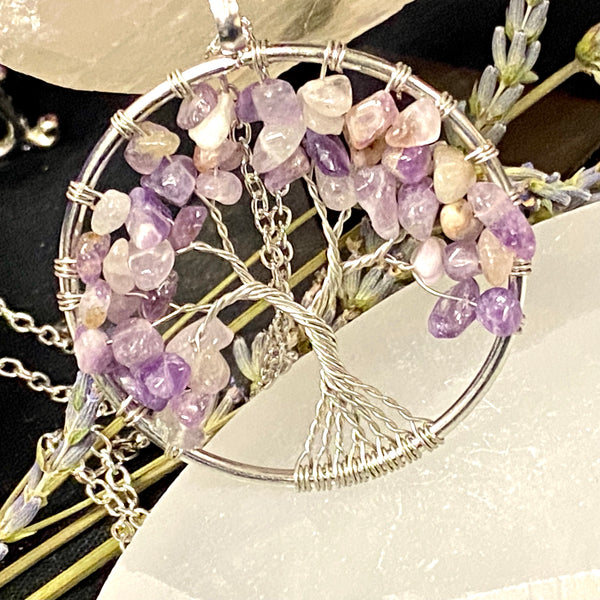 Tree of Life Pearl Pendant Necklace in Silver Fill