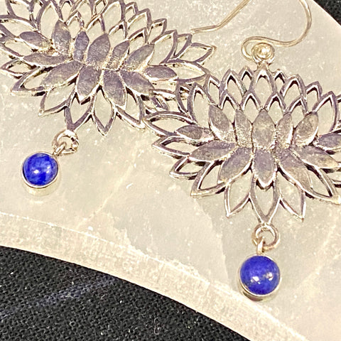Lotus Silver Drop Gemstone earrings
