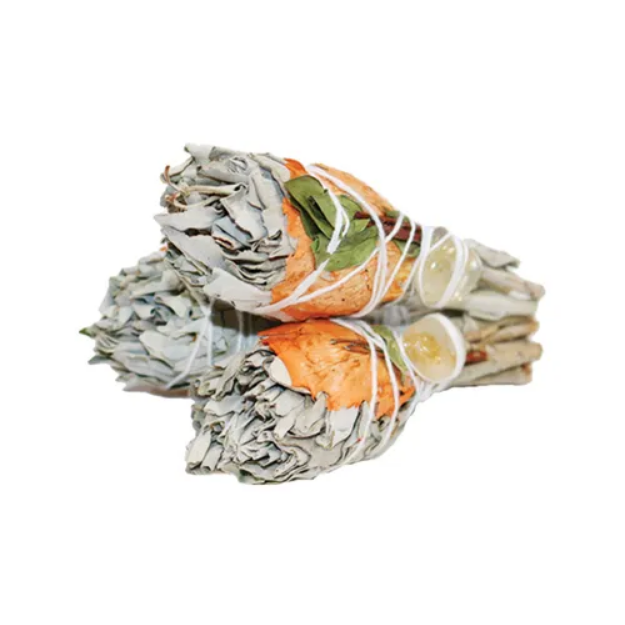 Organic White Sage Torch Smudge Stick with Mitron Leaves, Rose Petals & Citrine
