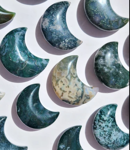 Moss Agate Moon 2.5 inch