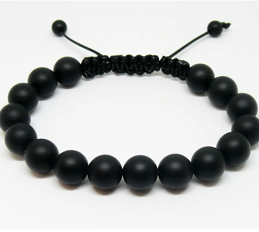 Macrame Matte 4mm Round Obsidian Bead Bracelet