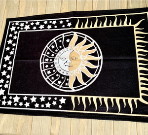 Gold and Silver Sun and Moon Black Canvas Altar Cloth