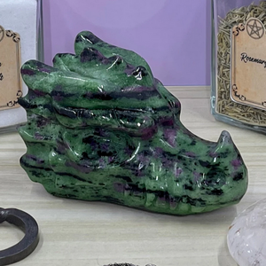 Ruby Zoisite Dragon Head Carving 3.5 Inch