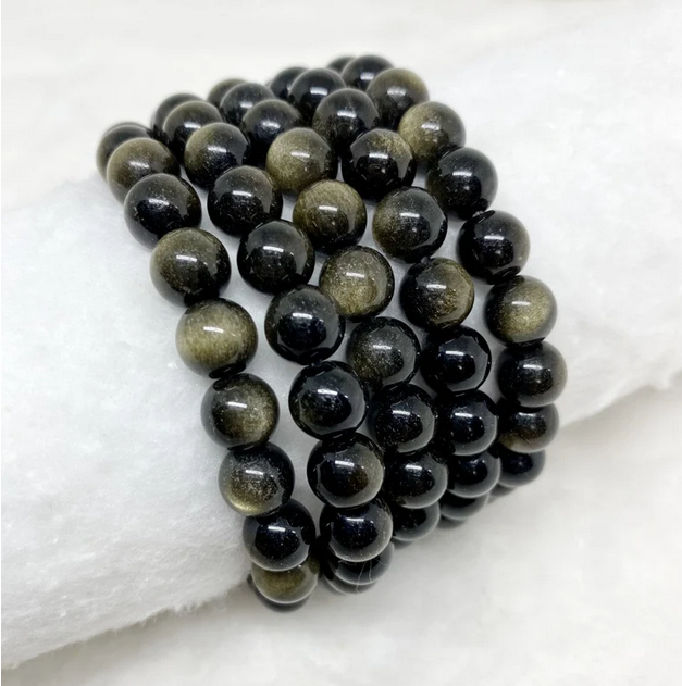 Sheen Obsidian 8mm Round Bead Macrame Bracelet