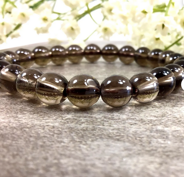 Smoky Quartz Beaded Stackable Bracelet | 8mm Round