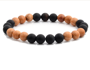 Crucible Matte Onyx & Light Wood Beaded Stretch Bracelet 8mm