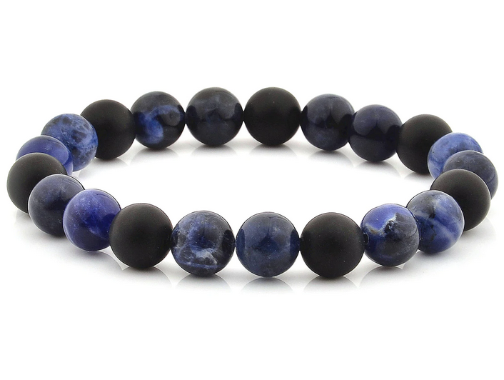 Sodalite & Matte Onyx Stone Beaded Stretch Bracelet 10mm