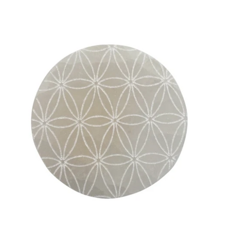 Flower of Life Small Round Selenite Charge Plate