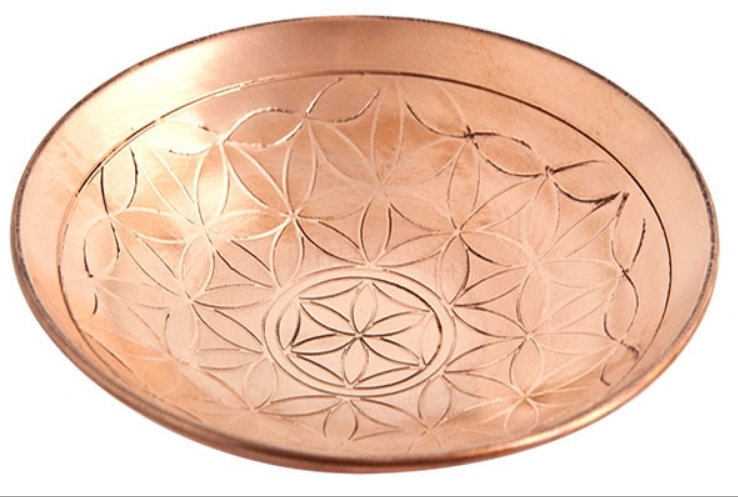 Flower of Life Carved Copper Offering Bowl 6x0.75in.