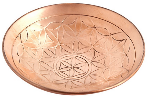 Flower of Life Carved Copper Offering Bowl 6x0.75in.