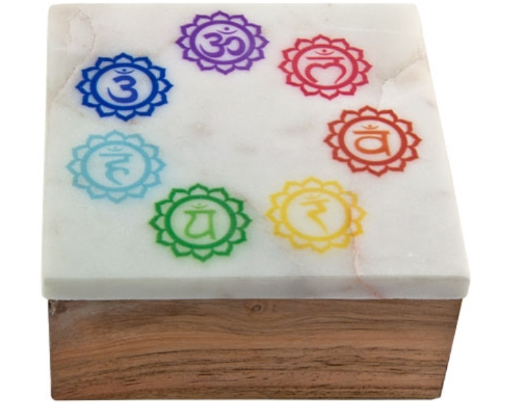 Chakra Symbol Marble Lid on Wooden Box