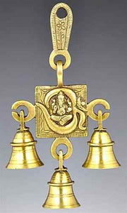 Ganesh Brass Wall Hanging Chime with 3 Bells 7”