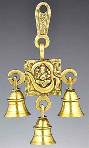 Ganesh Brass Wall Hanging Chime with 3 Bells 7”