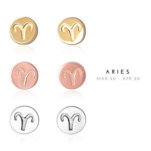 Zodiac Petite Round Stud Earrings in Sterling Silver, Gold, or Rose Gold