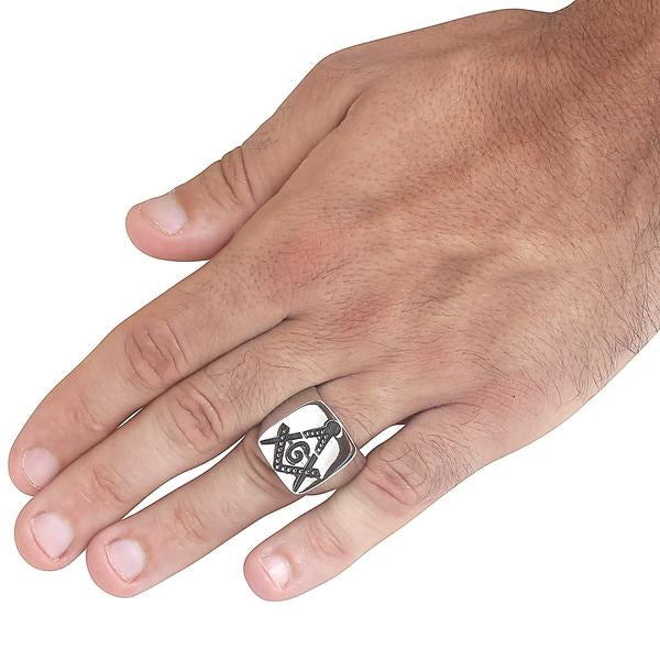 Men's Stainless Steel Polished Masonic Ring West Coast Jewelry - 20.2 MM