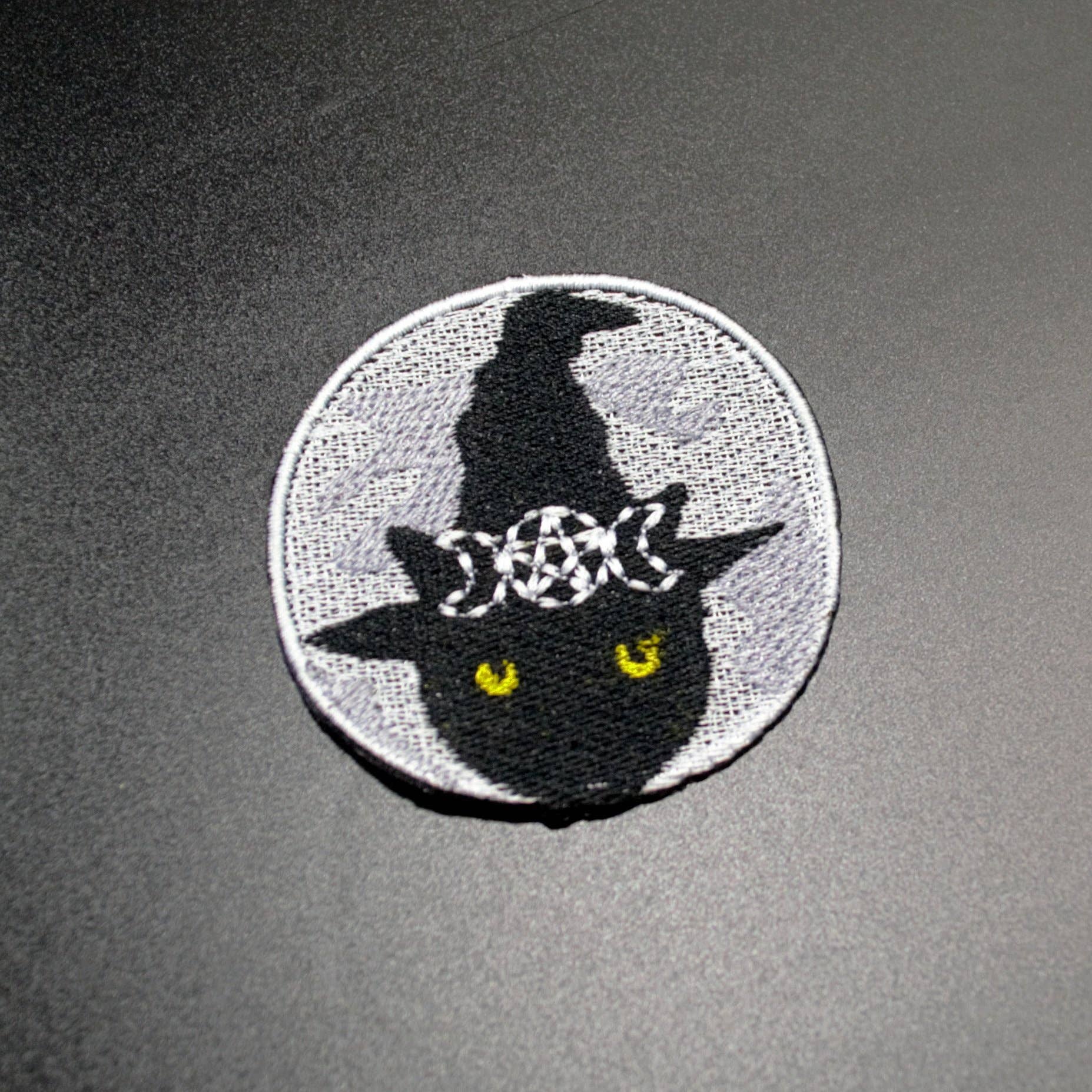 Triple Moon Kitty Black Cat Witch Iron On Patch