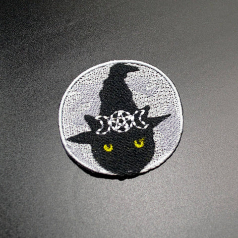 Triple Moon Kitty Black Cat Witch Iron On Patch