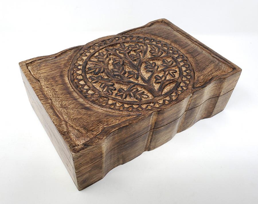 Tree of Life Carved Wood Box 6 x 9 Inch