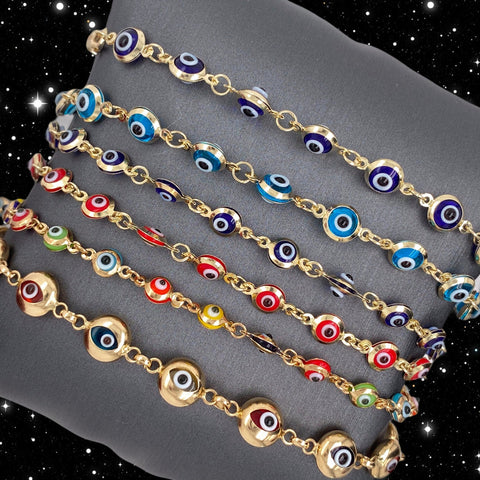 Gold Plate Evil Eye Link Bracelet