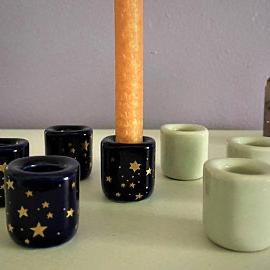 Ceramic Chime Candle Holder Black & White Stars | 5/8 inches