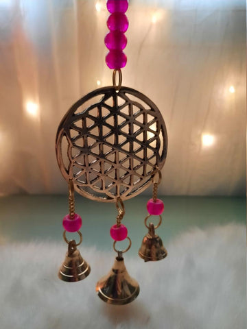 Brass wind Chimes with Bells Flower of life Design