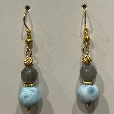 Larimar and Labradorite Drop Gold Filled Dangle Earrings