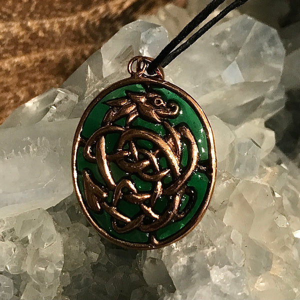 Celtic Dragon Bronze Pendant Necklace