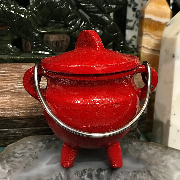 Powder Coat Finish Color Cast Iron Cauldron 2.75 inch In Red
