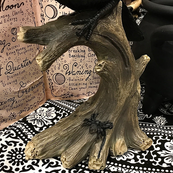 Raven Mounted on Branch Resin Statue - 10.83 inch