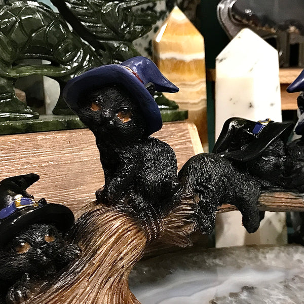 Magical Cats on Broom in Resin