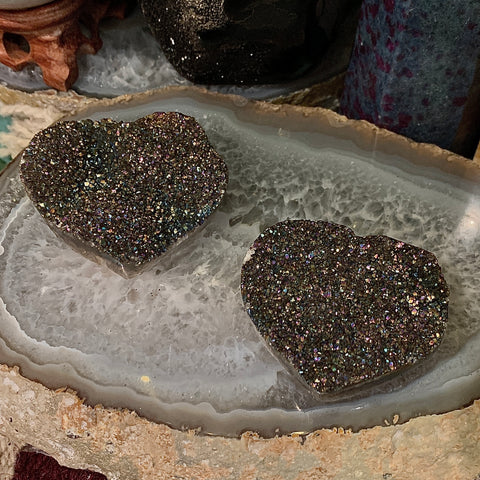 Titanium Aura Druzy Hearts