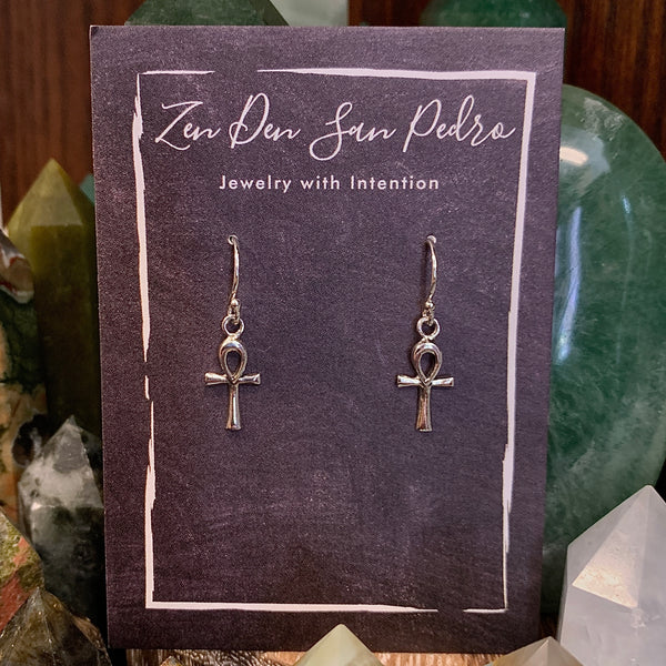 Ankh Sterling Silver Dangle Earrings