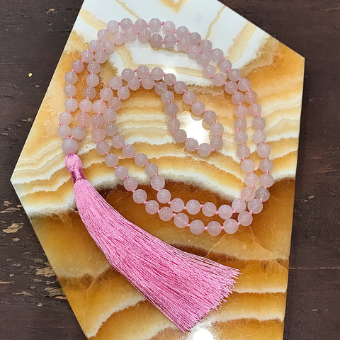 Rose Quartz Mala Prayer 108 Bead Necklace