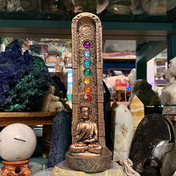 Standing Buddha chakra stone incense burner