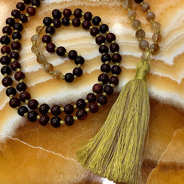 Rosewood and Citrine 108 Bead Meditation Mala Necklace