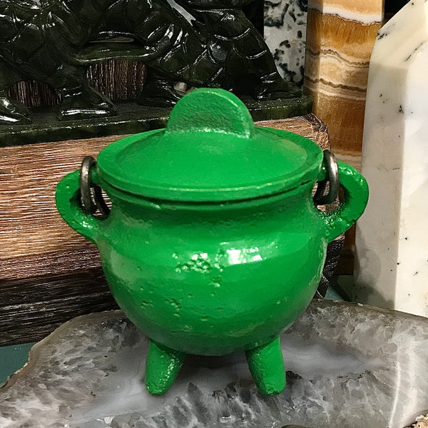 Powder Coat Finish Color Cast Iron Cauldron 2.75 inch In Green