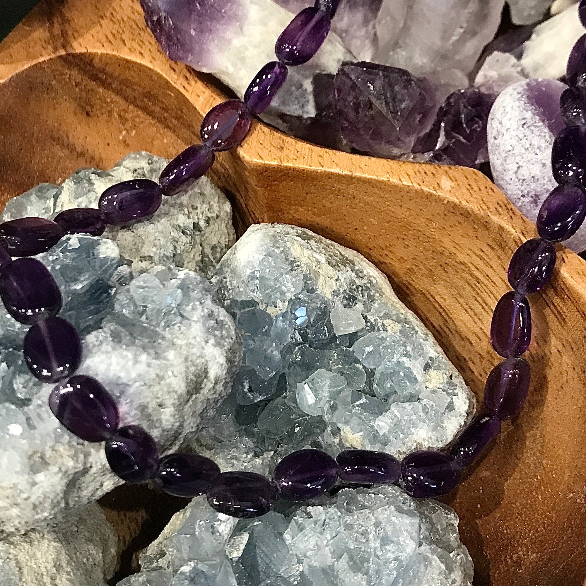 Amethyst Oval Bead 18 Inch Necklace