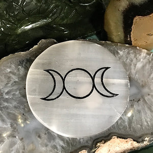 Triple Moon Engraved Selenite Charger