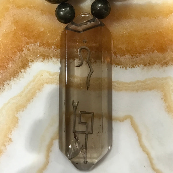Peitersite and Smoky Quartz Necklace with Hovave Pendant of Divine Feminine and Masculine Energy