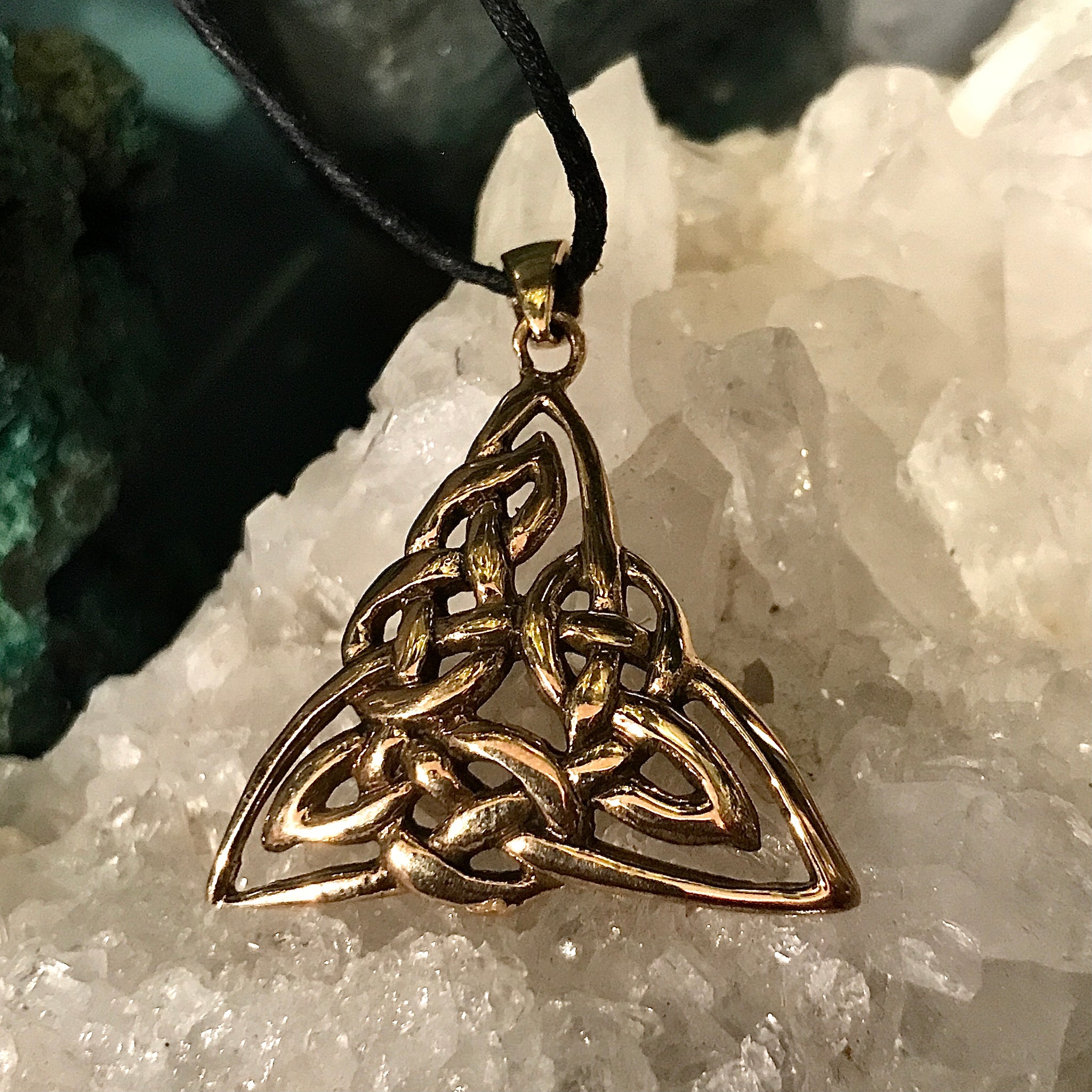 Celtic Weave Triangle Bronze Pendant Necklace