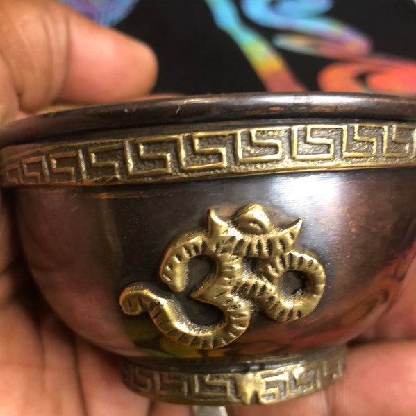 OM Symbol Copper Offering Bowl 3in Antique Finish Altar & For The Home