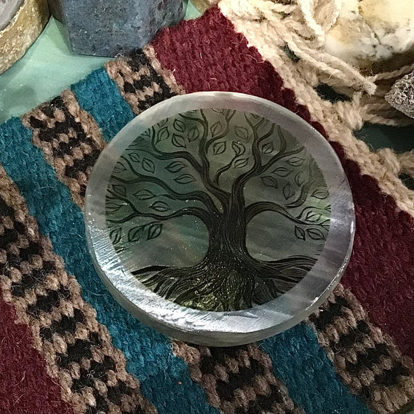 Selenite Charger Plate Altar Tile 3 Inch Tree of Life