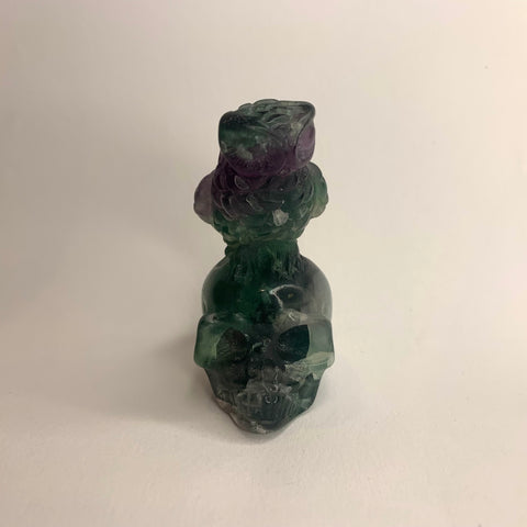 Fluorite Owl on Skull Carving 2.5 Inch