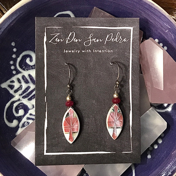 Mother of Pearl Inlay Marquis Drop Sterling Earrings