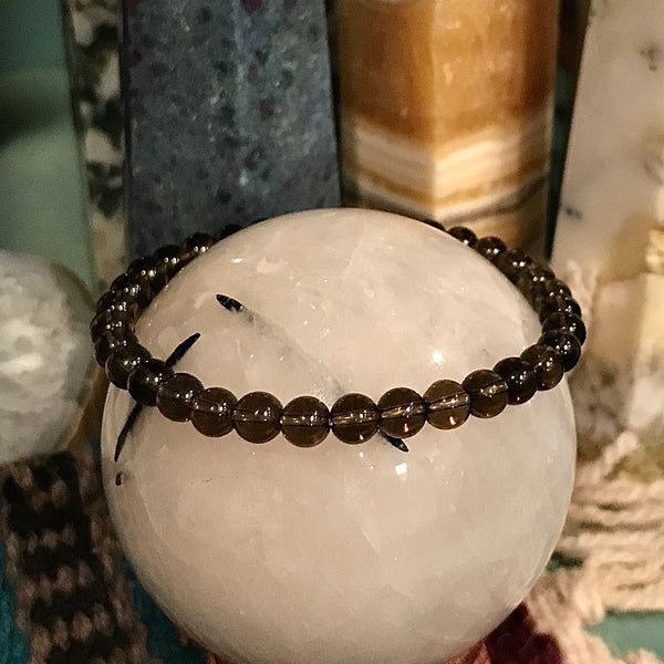 Smoky Quartz Beaded Stackable Bracelet | 8mm Round