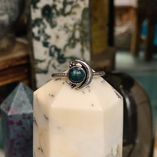 Sterling Silver Crescent Moon Ring with Gemstone