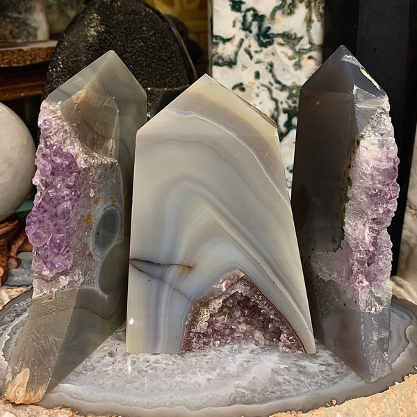 Amethyst Druzy and Agate Slab Carving