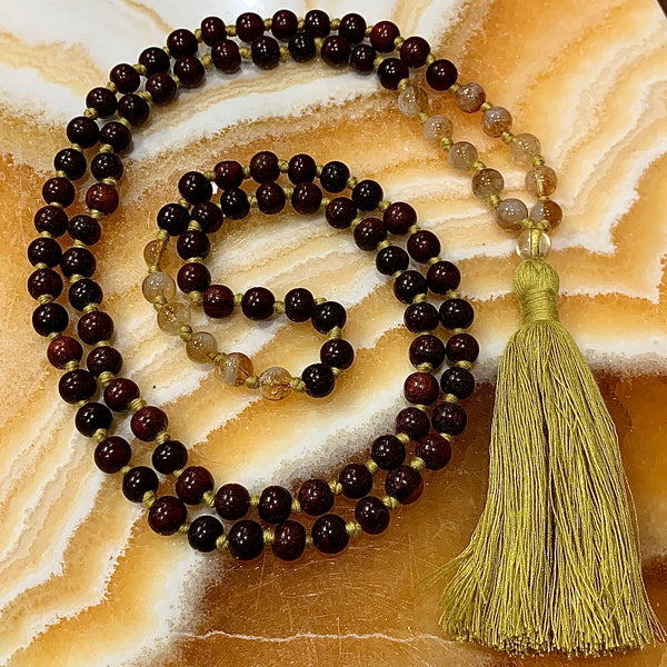 Rosewood and Citrine 108 Bead Meditation Mala Necklace