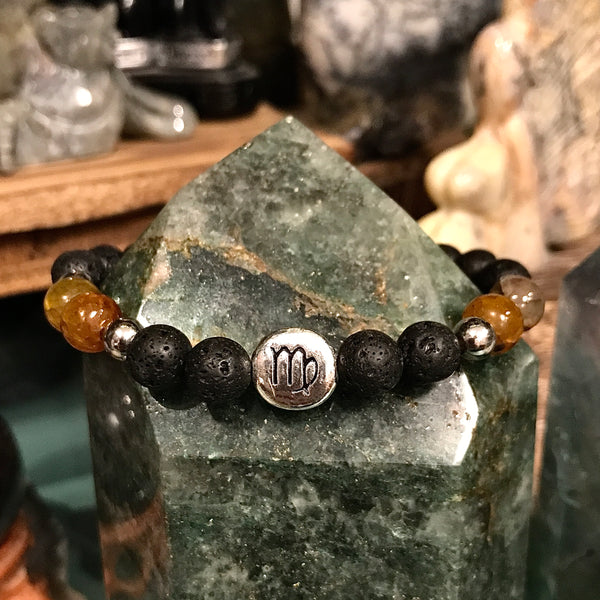 Zodiac Sign Horoscope Natural Stone Bracelet 7.5 Inches Long