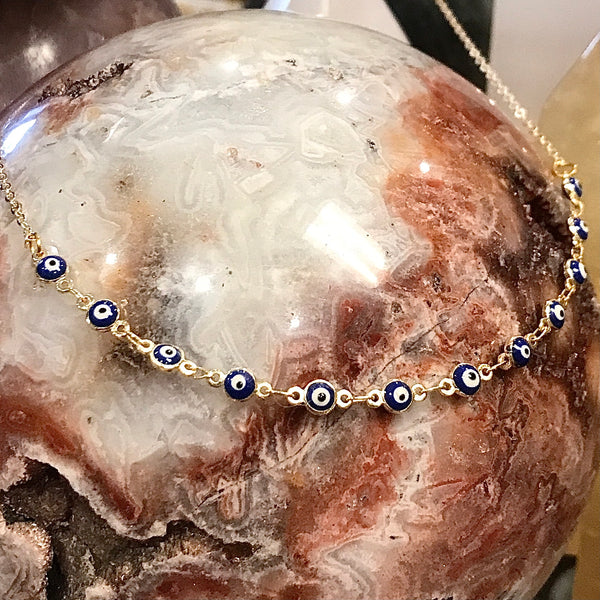 Blue Circle Evil Eye Bead Necklace